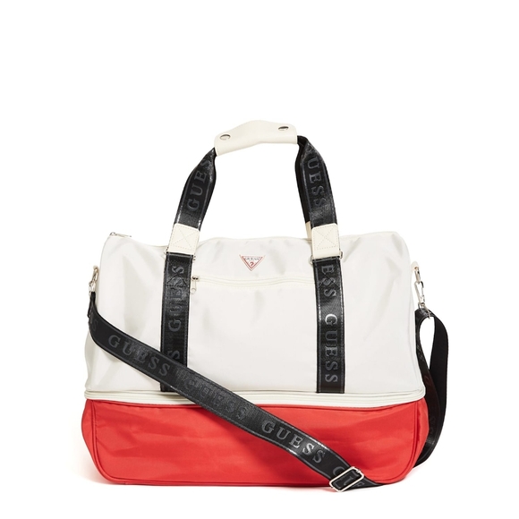 GUESS Red and White Weekend Bag with Black Straps NWOT - Picture 1 of 10